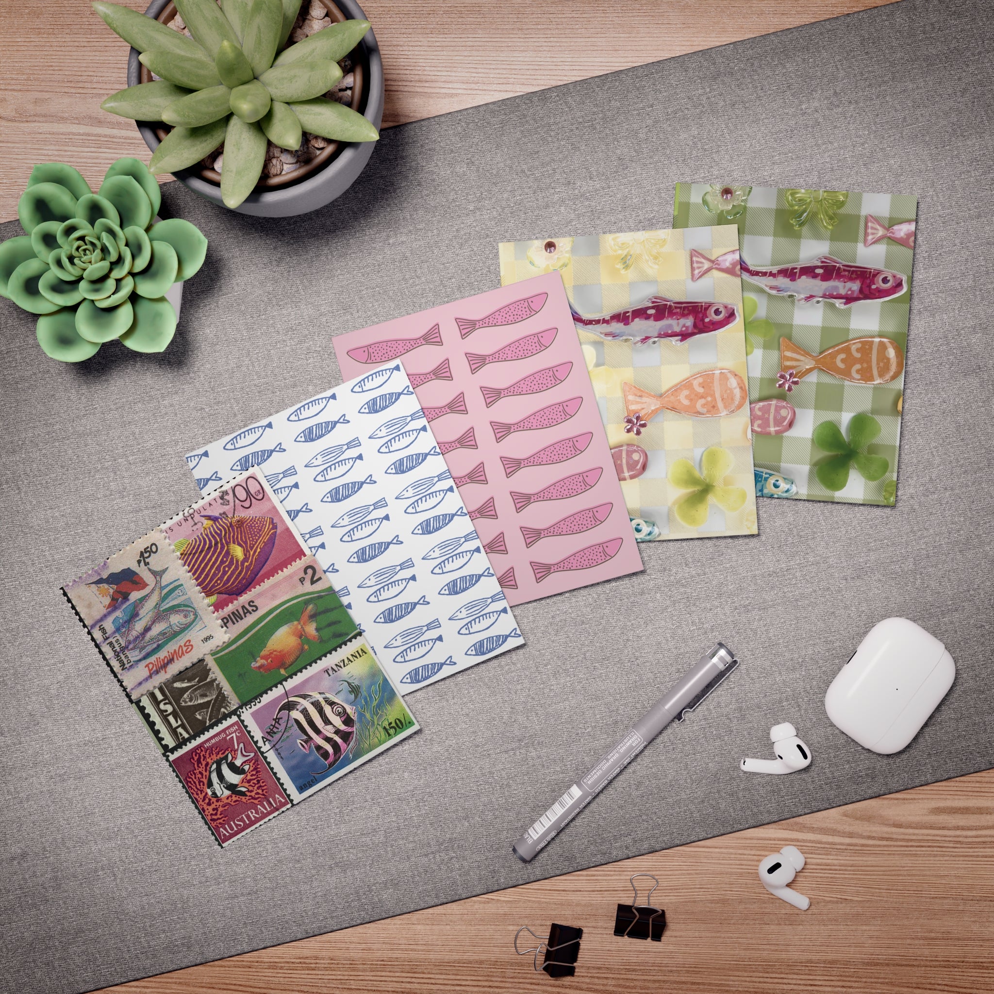 Retro Fish Summer Print Greeting Cards (5-Pack)