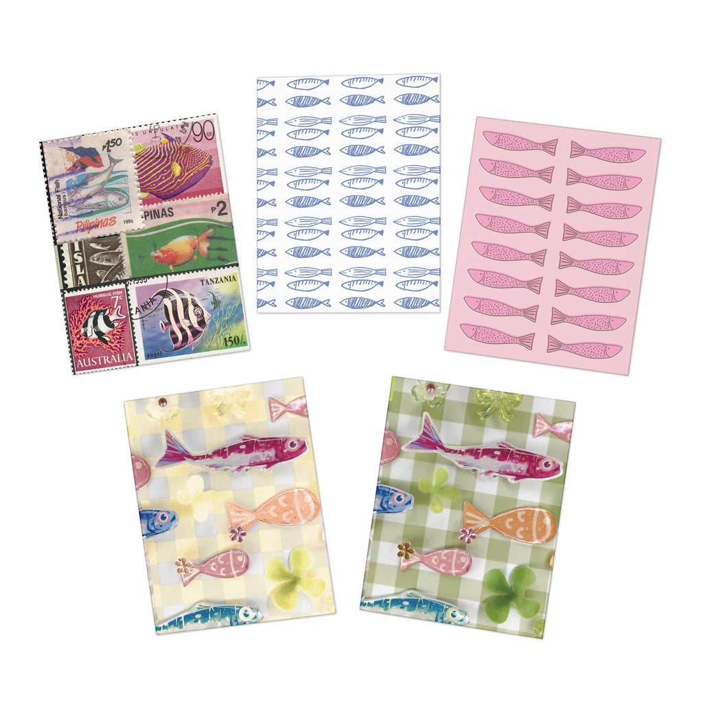 Retro Fish Summer Print Greeting Cards (5-Pack)