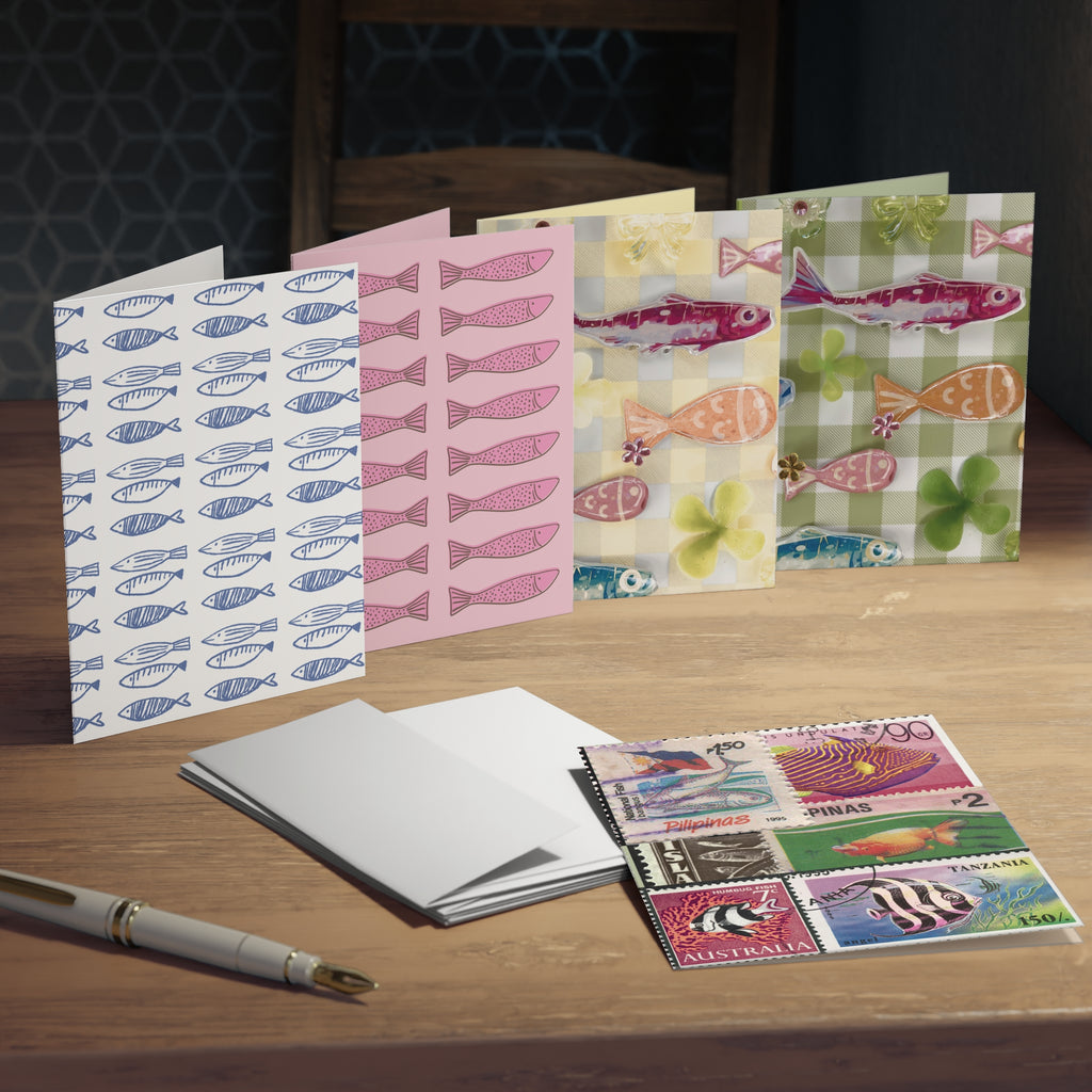Retro Fish Summer Print Greeting Cards (5-Pack)